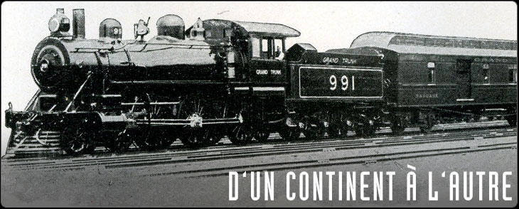 Affiche représentant une compagnie de chemin de fer; au centre un train et du texte autour.